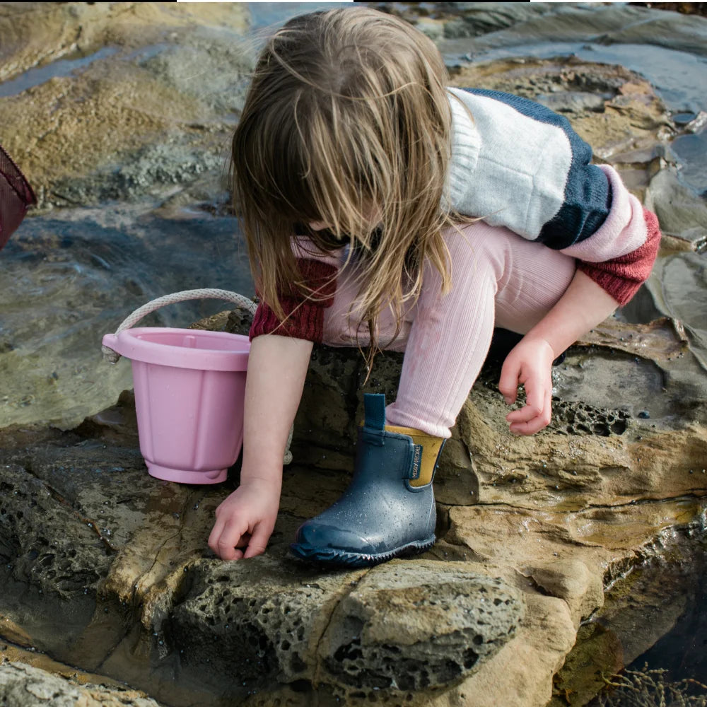 Bobbi Kids Rain Boot // Oxford Blue & Tan