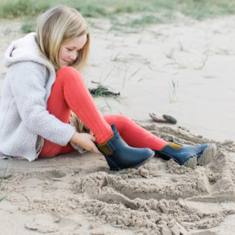 Bobbi Kids Rain Boot // Oxford Blue & Tan