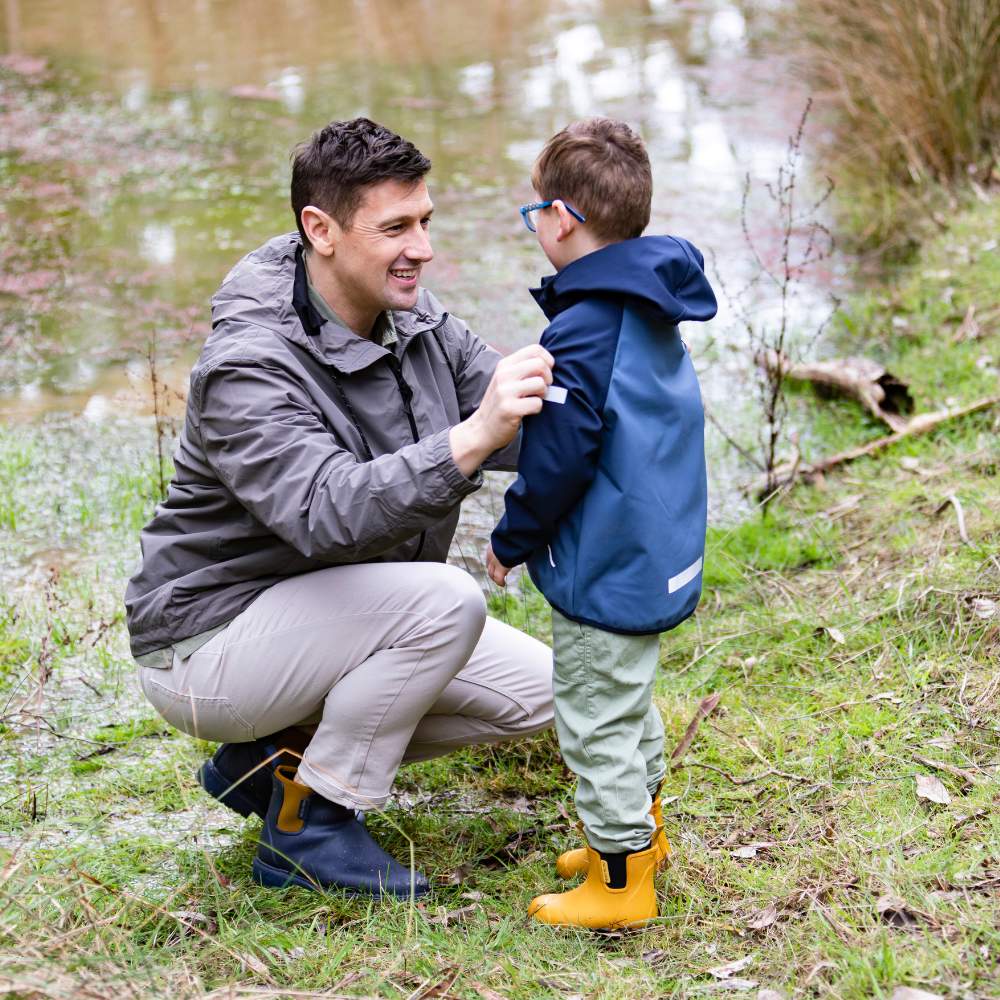 Bobbi Kids Rain Boot // Oxford Blue & Tan